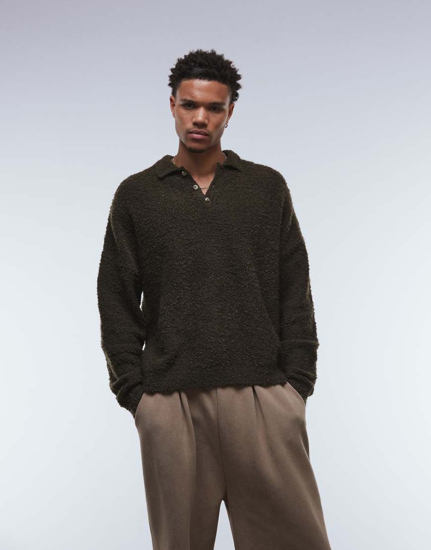 ASOS DESIGN - Relaxed-Fit-Polohemd aus Bouclé-Strick in Grau von ASOS DESIGN