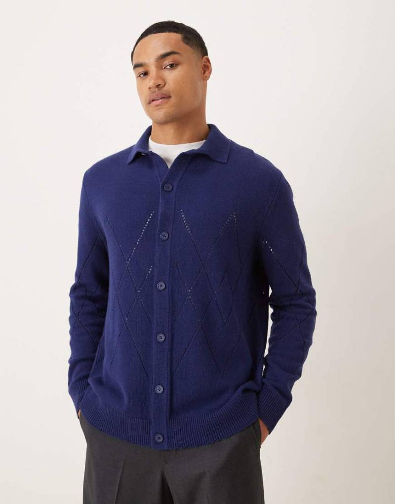 ASOS DESIGN - Relaxed-Fit-Polohemd aus Pointellestrick in Marineblau mit durchgehender Knopfleiste von ASOS DESIGN