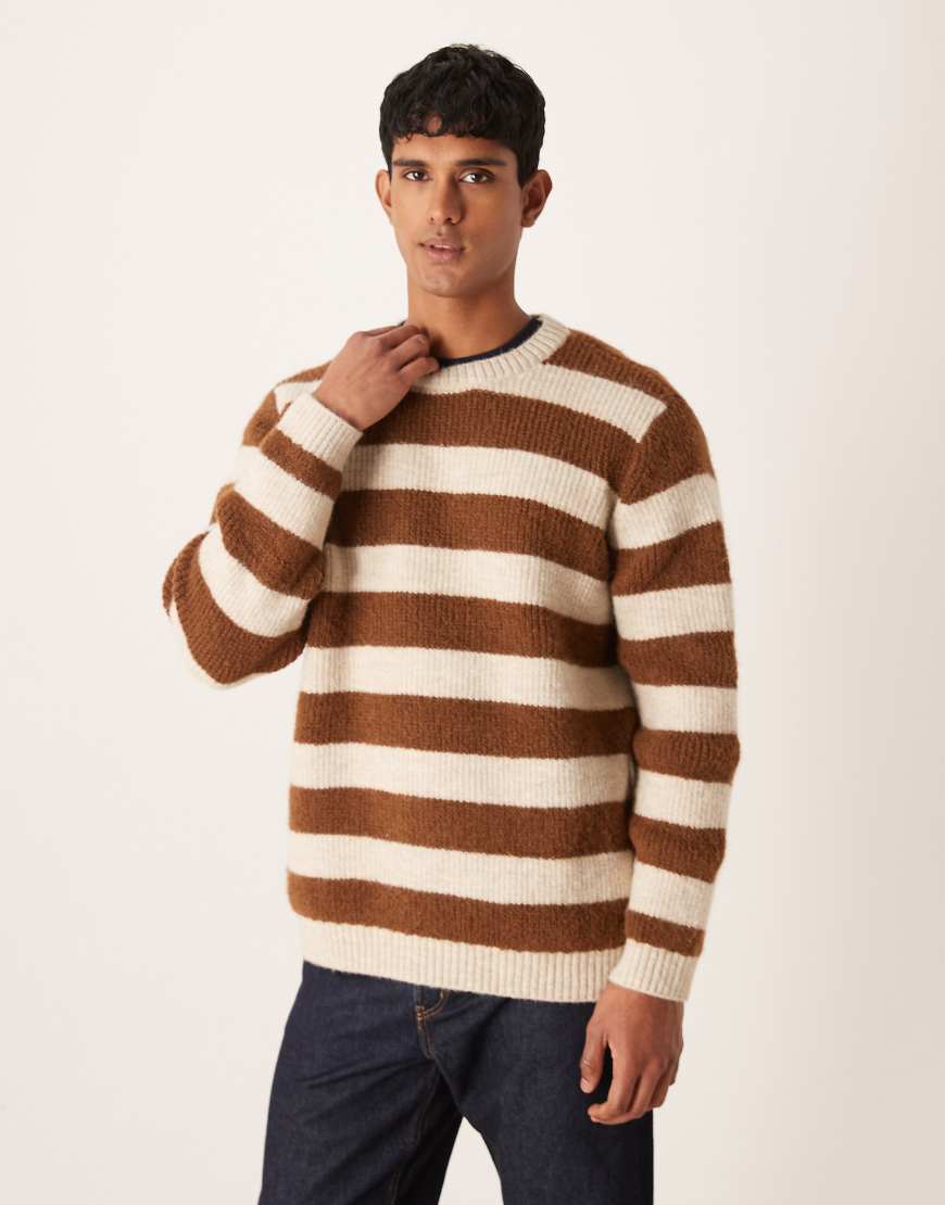 ASOS DESIGN - Relaxed-Fit-Pullover aus Strick in Braun und Beige gestreift mit Rundhalsausschnitt-Bunt von ASOS DESIGN