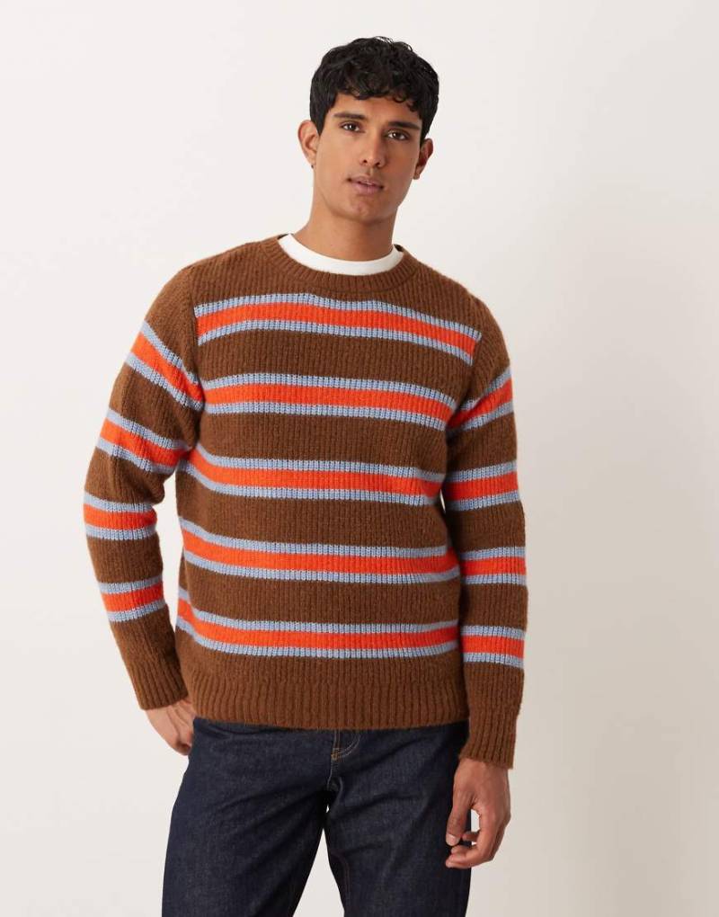 ASOS DESIGN - Relaxed-Fit-Pullover aus Strick in Braun und Orange gestreift mit Rundhalsausschnitt-Bunt ASOS DESIGN - Relaxed-Fit-Pullover aus Strick in Braun und Orange gestreift mit Rundhalsausschnitt-Bunt von ASOS DESIGN