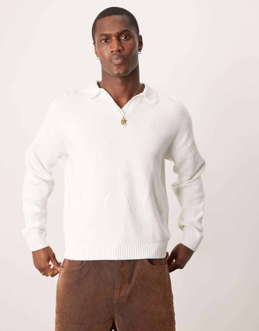 ASOS DESIGN - Locker geschnittener Pullover in Wollweiß mit eingekerbtem Ausschnitt-Neutral von ASOS DESIGN