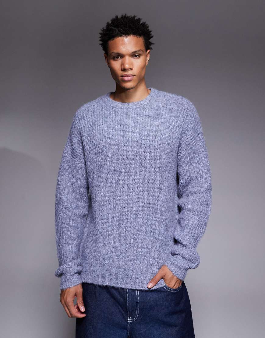ASOS DESIGN - Relaxed-Fit-Strickpullover in Blau mit Rundhalsausschnitt von ASOS DESIGN