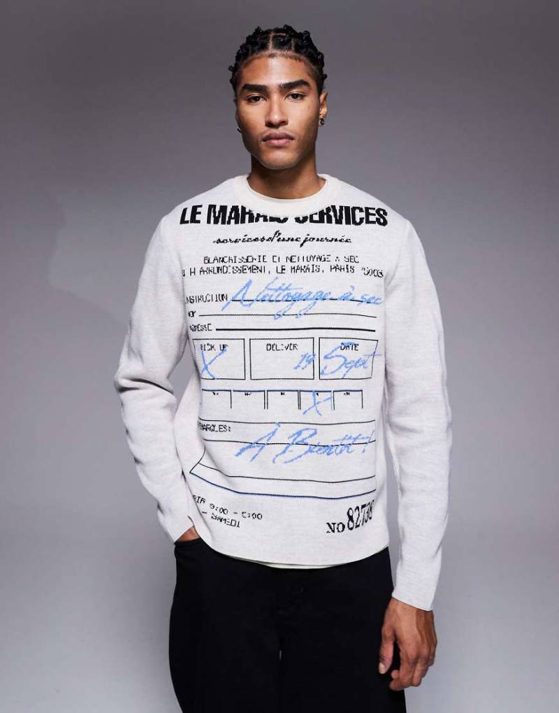 ASOS DESIGN - Relaxed-Fit-Strickpullover in Grau mit Rezept-Grafik von ASOS DESIGN