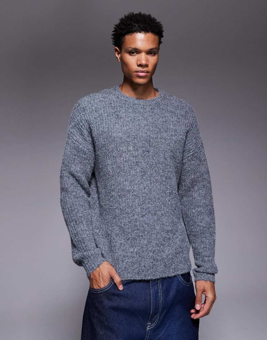 ASOS DESIGN - Relaxed-Fit-Strickpullover in Grau mit Rundhalsausschnitt von ASOS DESIGN