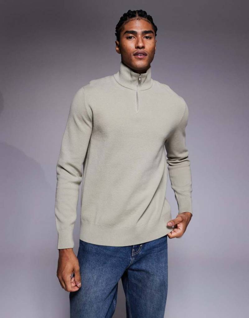 ASOS DESIGN - Relaxed-Fit-Strickpullover in Grün mit kurzem Reißverschluss ASOS DESIGN - Relaxed-Fit-Strickpullover in Grün mit kurzem Reißverschluss von ASOS DESIGN