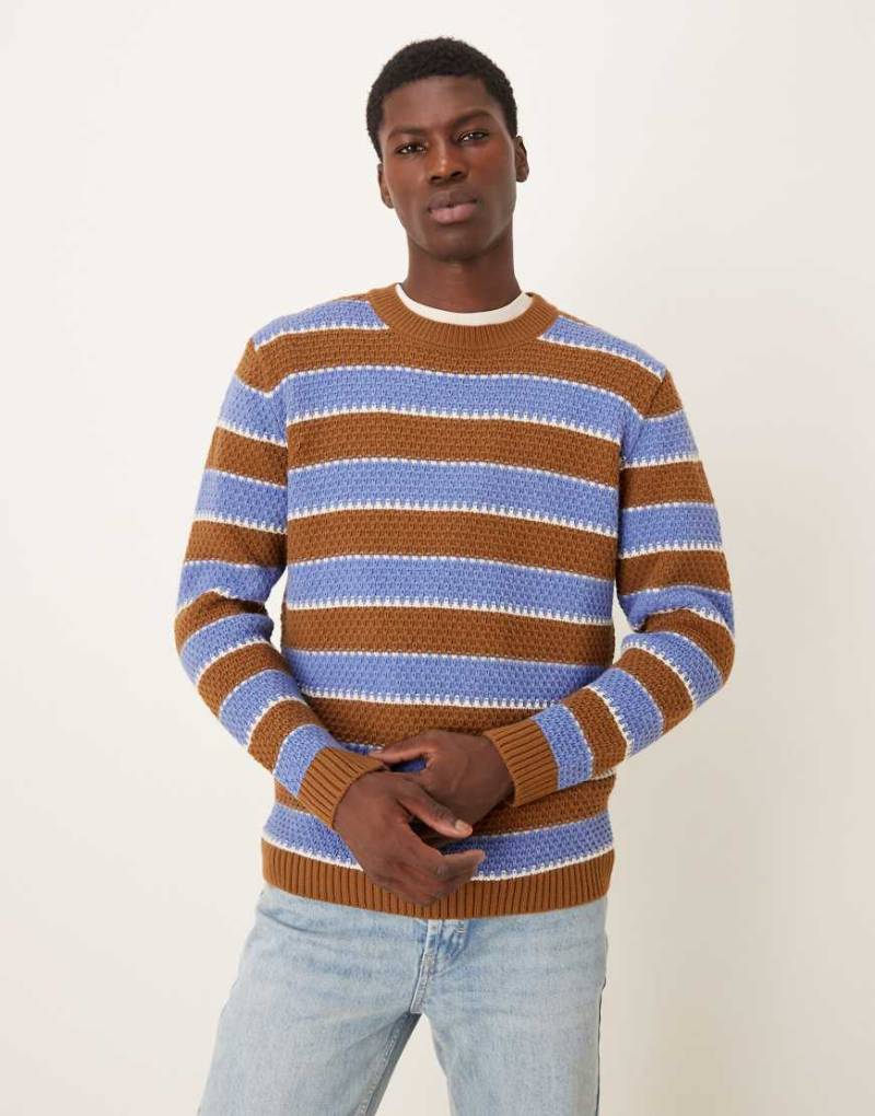 ASOS DESIGN - Relaxed-Fit-Strickpullover in Marineblau mit Rundhalsausschnitt und Streifen-Bunt von ASOS DESIGN