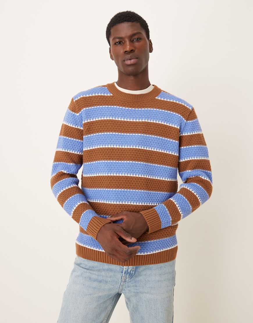 ASOS DESIGN - Relaxed-Fit-Strickpullover in Marineblau mit Rundhalsausschnitt und Streifen-Bunt ASOS DESIGN - Relaxed-Fit-Strickpullover in Marineblau mit Rundhalsausschnitt und Streifen-Bunt von ASOS DESIGN