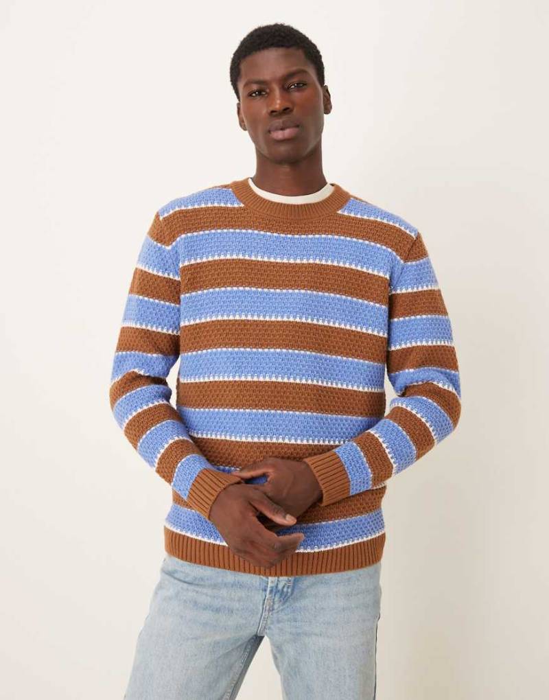 ASOS DESIGN - Relaxed-Fit-Strickpullover in Marineblau mit Rundhalsausschnitt und Streifen-Bunt von ASOS DESIGN