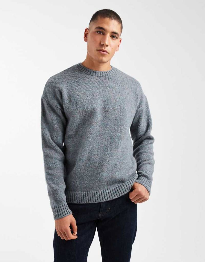 ASOS DESIGN - Relaxed-Fit-Strickpullover in meliertem Blau mit Rundhalsausschnitt-Marineblau von ASOS DESIGN