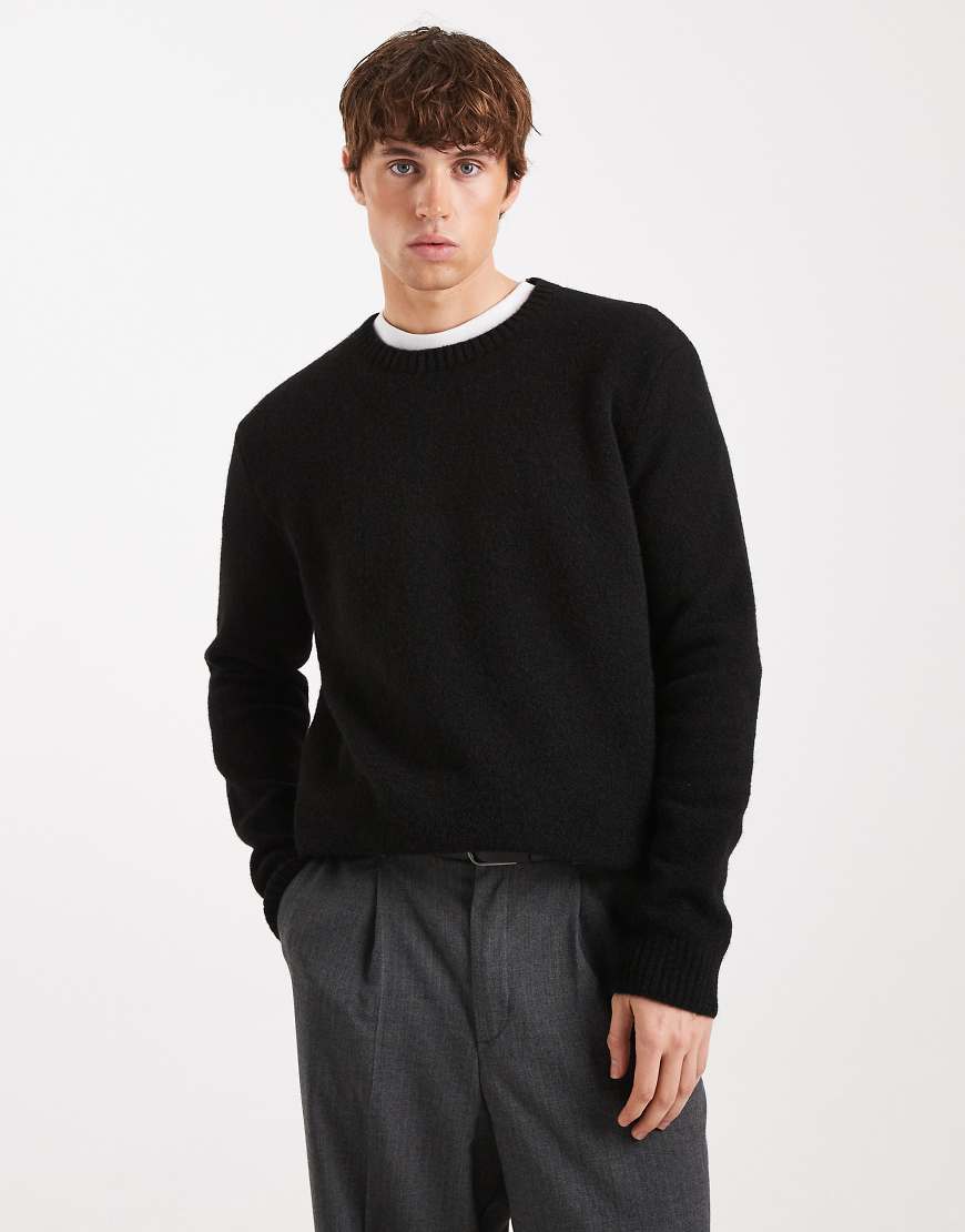 ASOS DESIGN - Relaxed-Fit-Strickpullover in Schwarz mit Rundhalsausschnitt von ASOS DESIGN