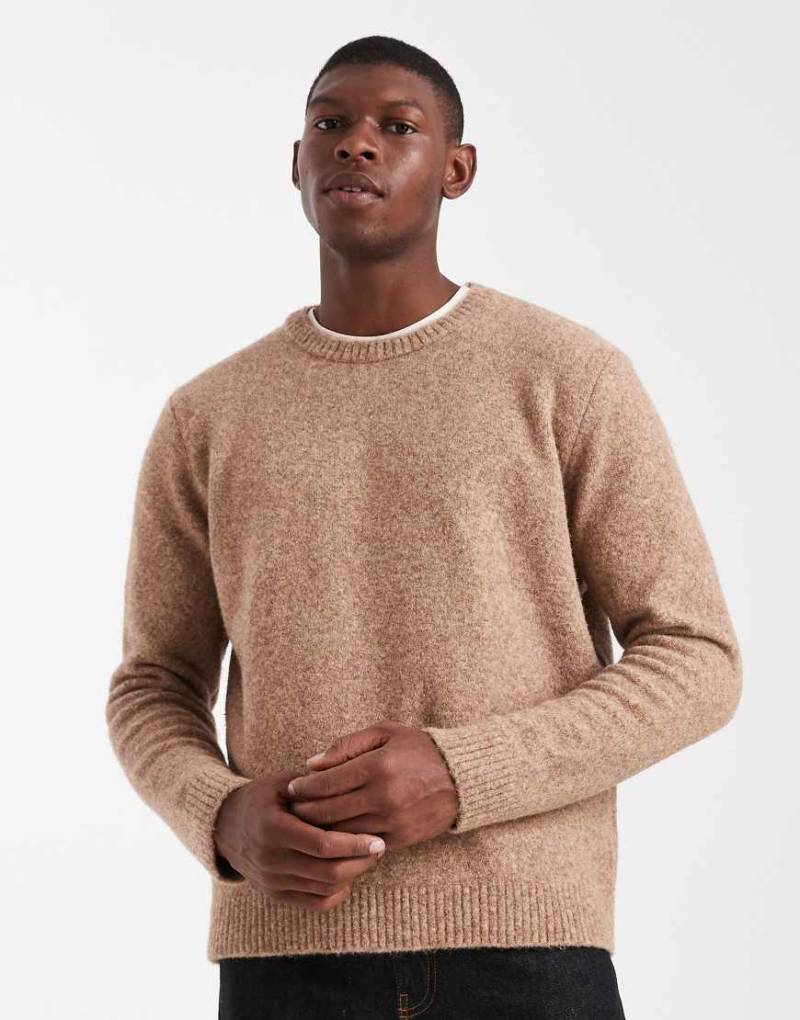 ASOS DESIGN - Relaxed-Fit-Strickpullover in hellbraun meliert mit Rundhalsausschnitt-Brown von ASOS DESIGN
