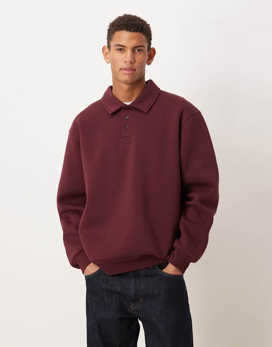 ASOS DESIGN - Relaxed-Fit-Sweatshirt in Burgunderrot mit Polokragen von ASOS DESIGN
