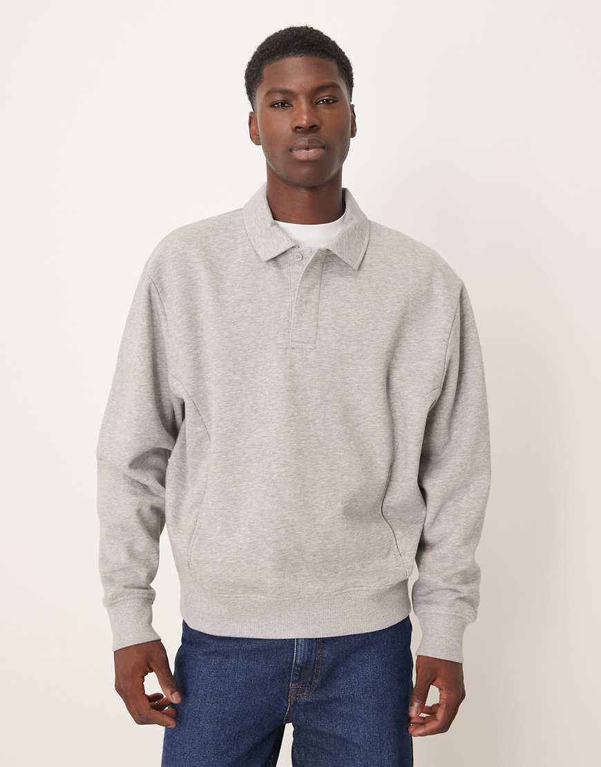 ASOS DESIGN - Relaxed-Fit-Sweatshirt in Grau meliert mit Polokragen von ASOS DESIGN