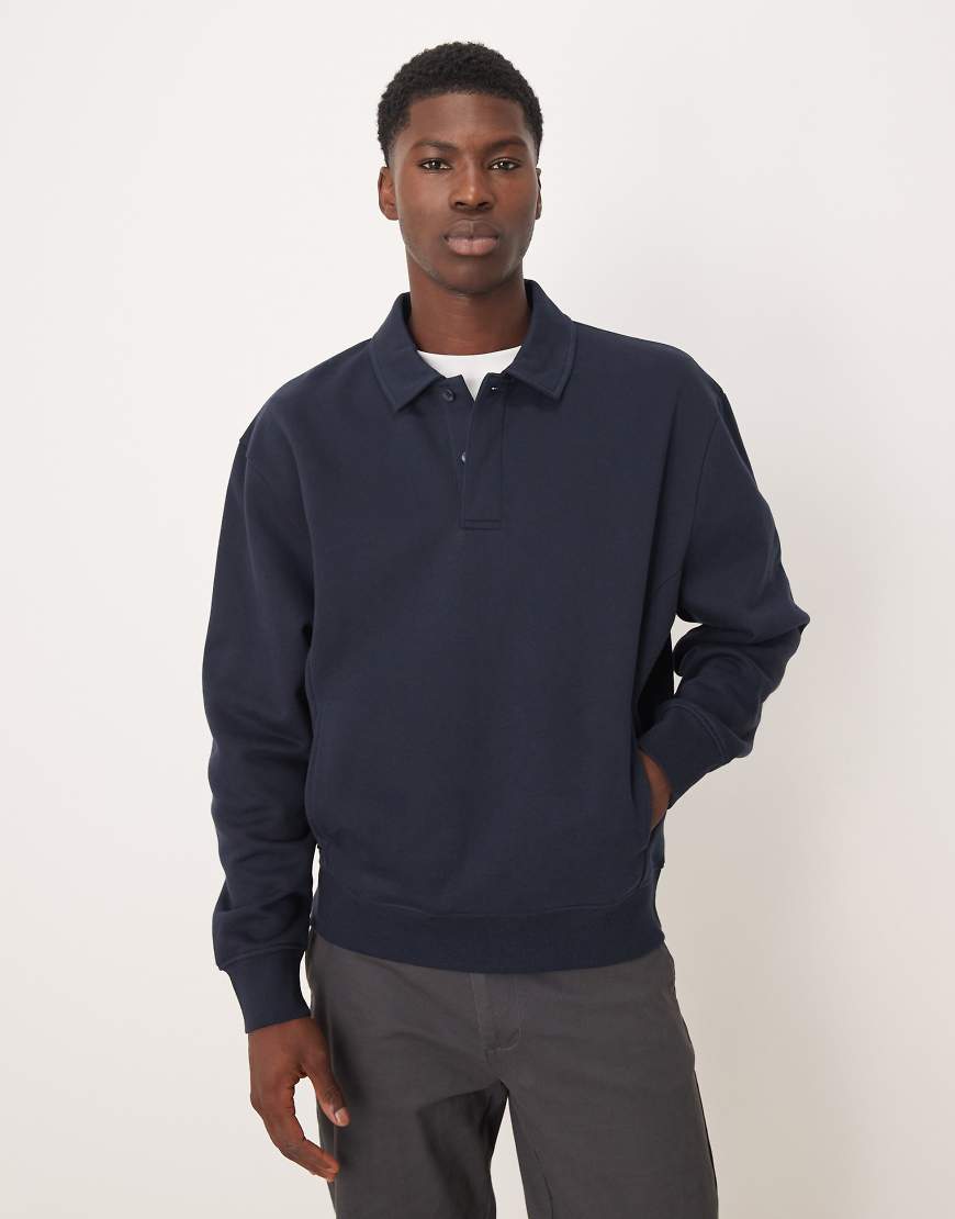 ASOS DESIGN - Relaxed-Fit-Sweatshirt in Marineblau mit Polokragen-Grau von ASOS DESIGN