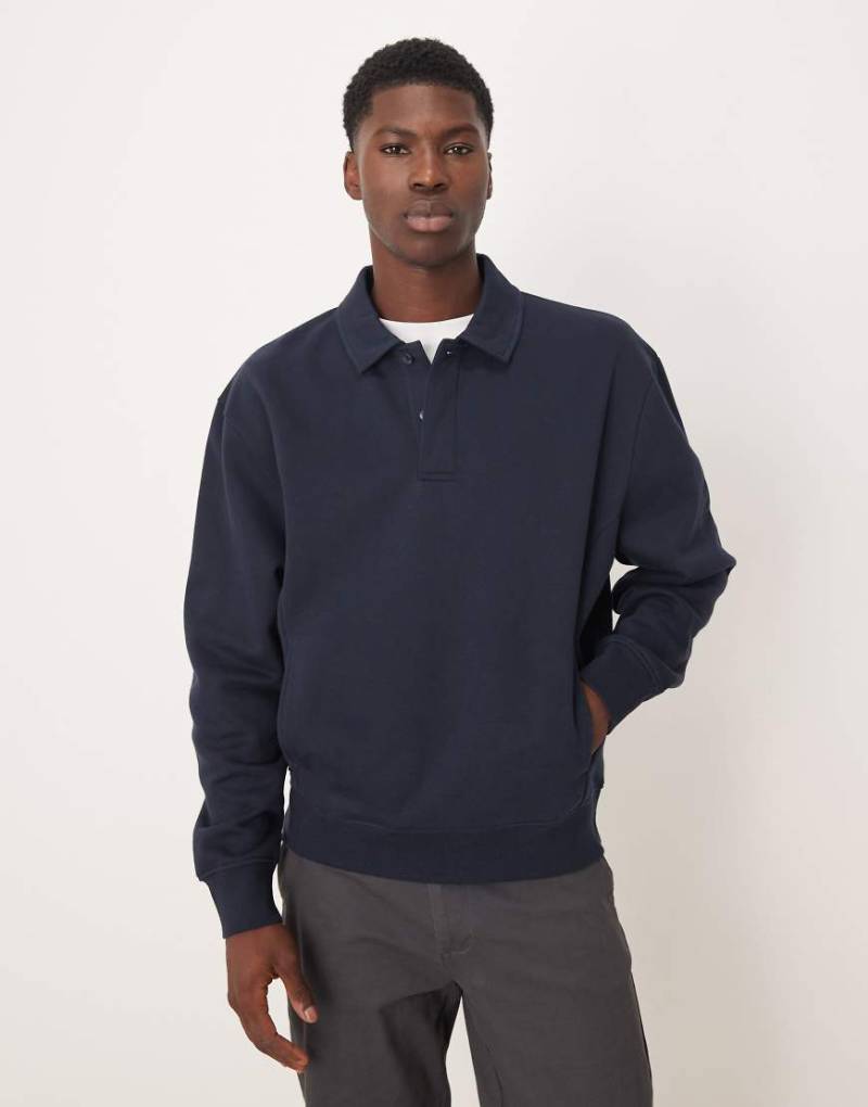 ASOS DESIGN - Relaxed-Fit-Sweatshirt in Marineblau mit Polokragen-Grau von ASOS DESIGN