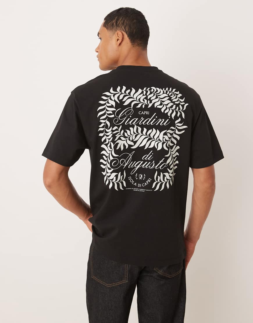 ASOS DESIGN - Relaxed-Fit-T-Shirt in Schwarz mit Blatt-Print von ASOS DESIGN