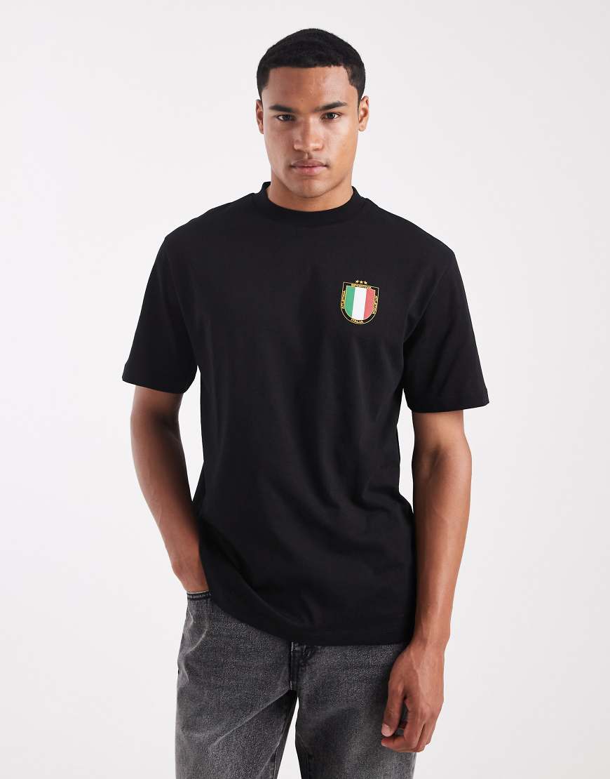 ASOS DESIGN - Relaxed-Fit-T-Shirt in Schwarz mit Italien-Print von ASOS DESIGN