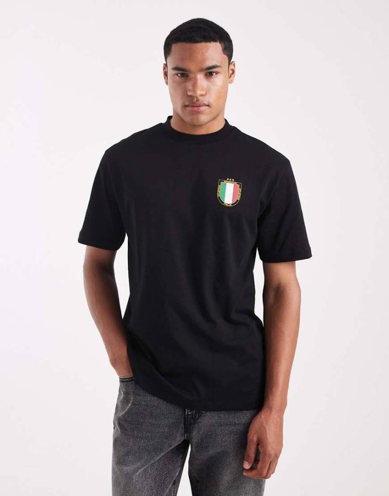 ASOS DESIGN - Relaxed-Fit-T-Shirt in Schwarz mit Italien-Print von ASOS DESIGN