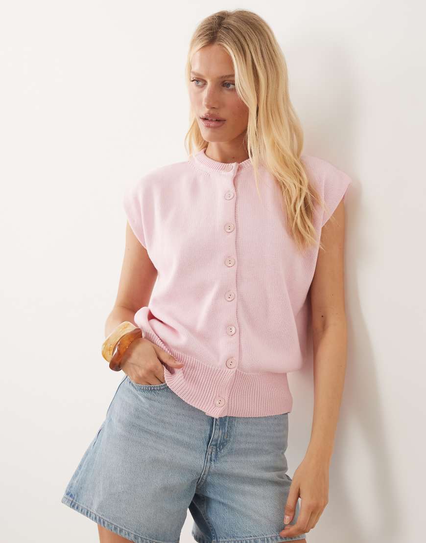 ASOS DESIGN - Relaxed-Fit-Tanktop in Rosa mit Knopfleiste von ASOS DESIGN