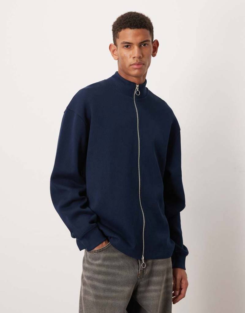 ASOS DESIGN - Relaxed-Fit-Trainingsjacke aus Jersey in Marineblau mit Reißverschluss von ASOS DESIGN