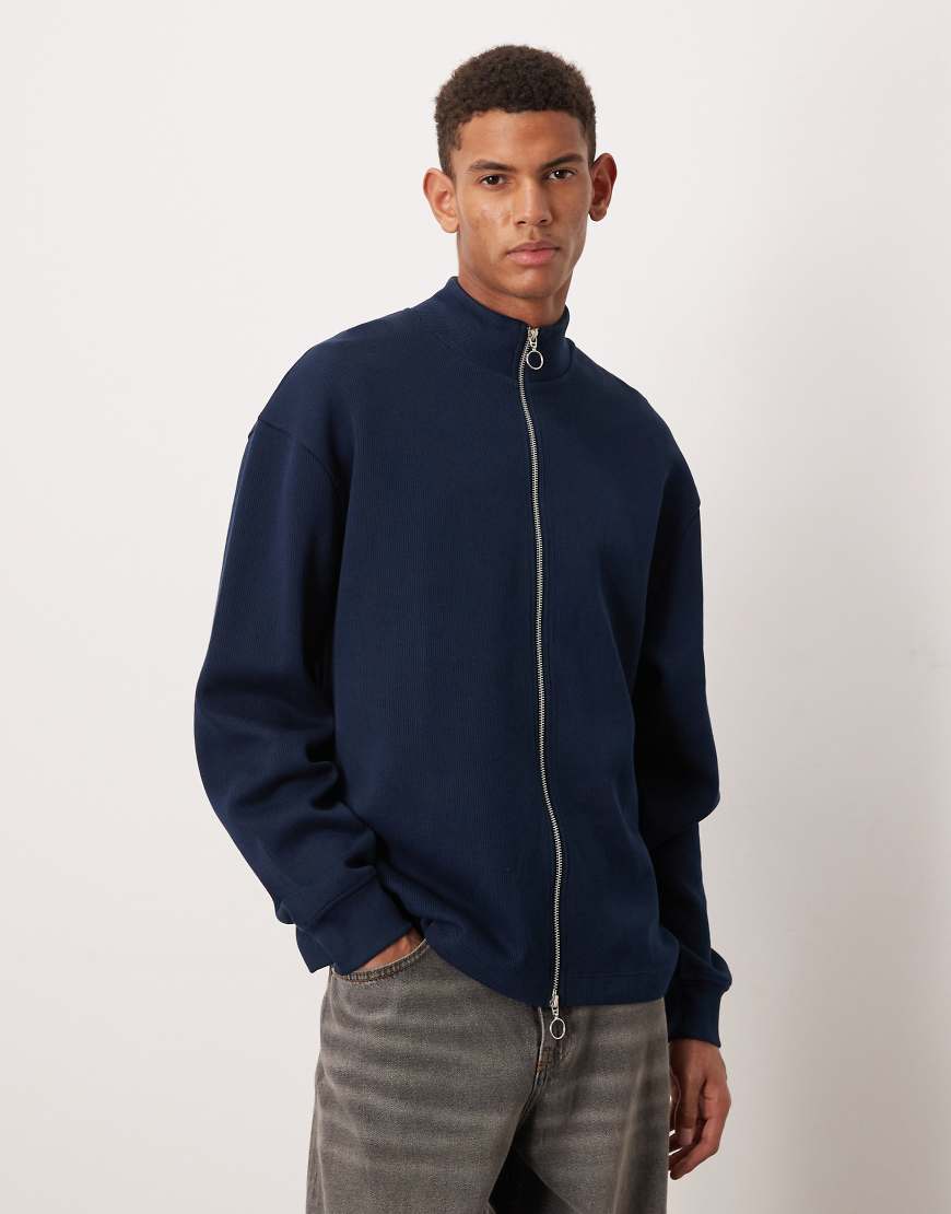 ASOS DESIGN - Relaxed-Fit-Trainingsjacke aus Jersey in Marineblau mit Reißverschluss von ASOS DESIGN
