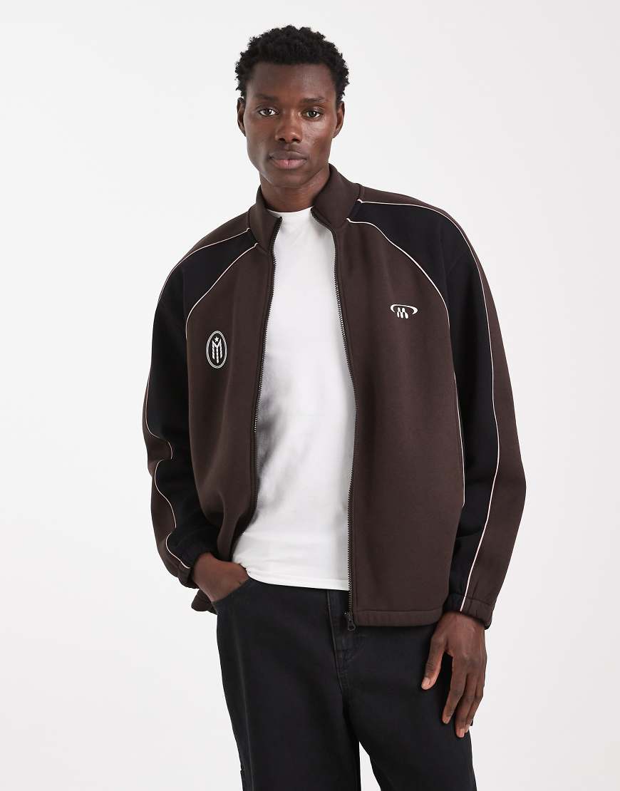 ASOS DESIGN - Relaxed-Fit-Trainingsjacke in Braun mit Print und Bahnendesign mit Einsätzen-Brown von ASOS DESIGN