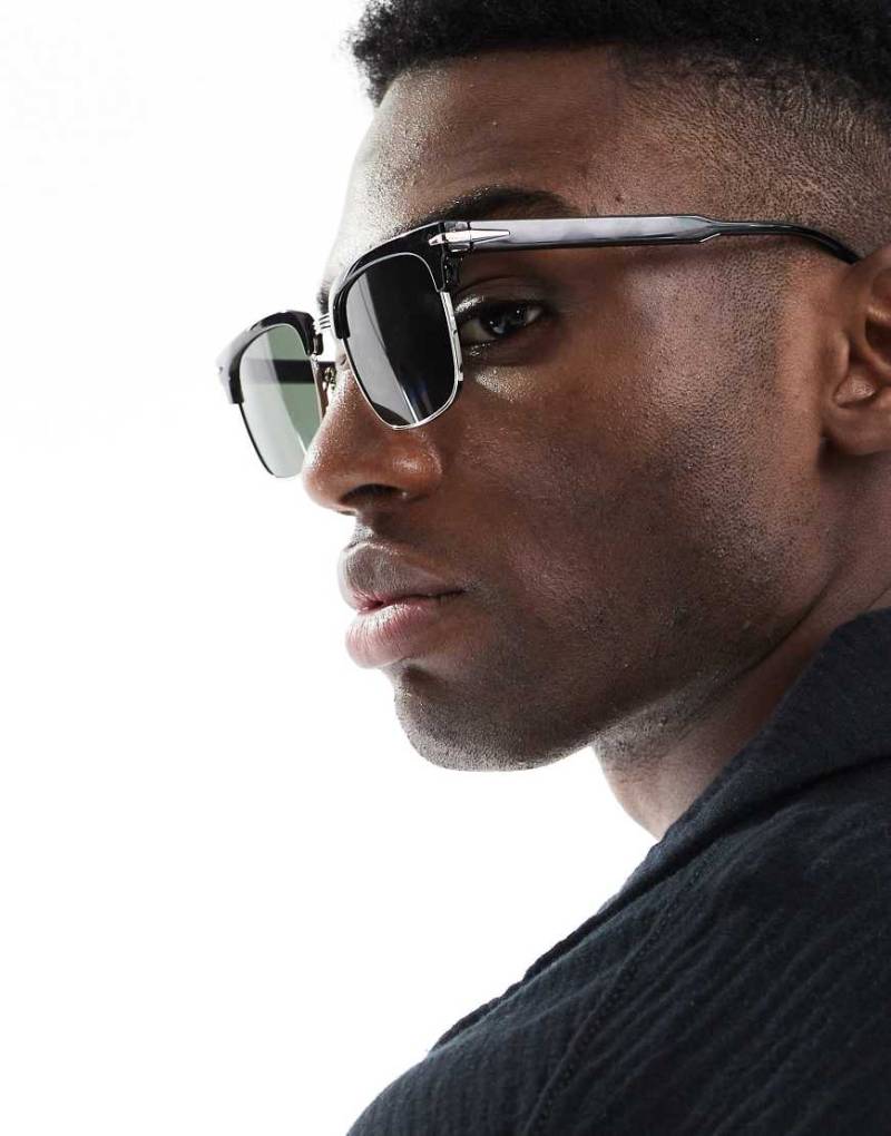 ASOS DESIGN - Retro-Sonnenbrille mit grün getönten Gläsern und schwarz-silberfarbenem Gestell von ASOS DESIGN