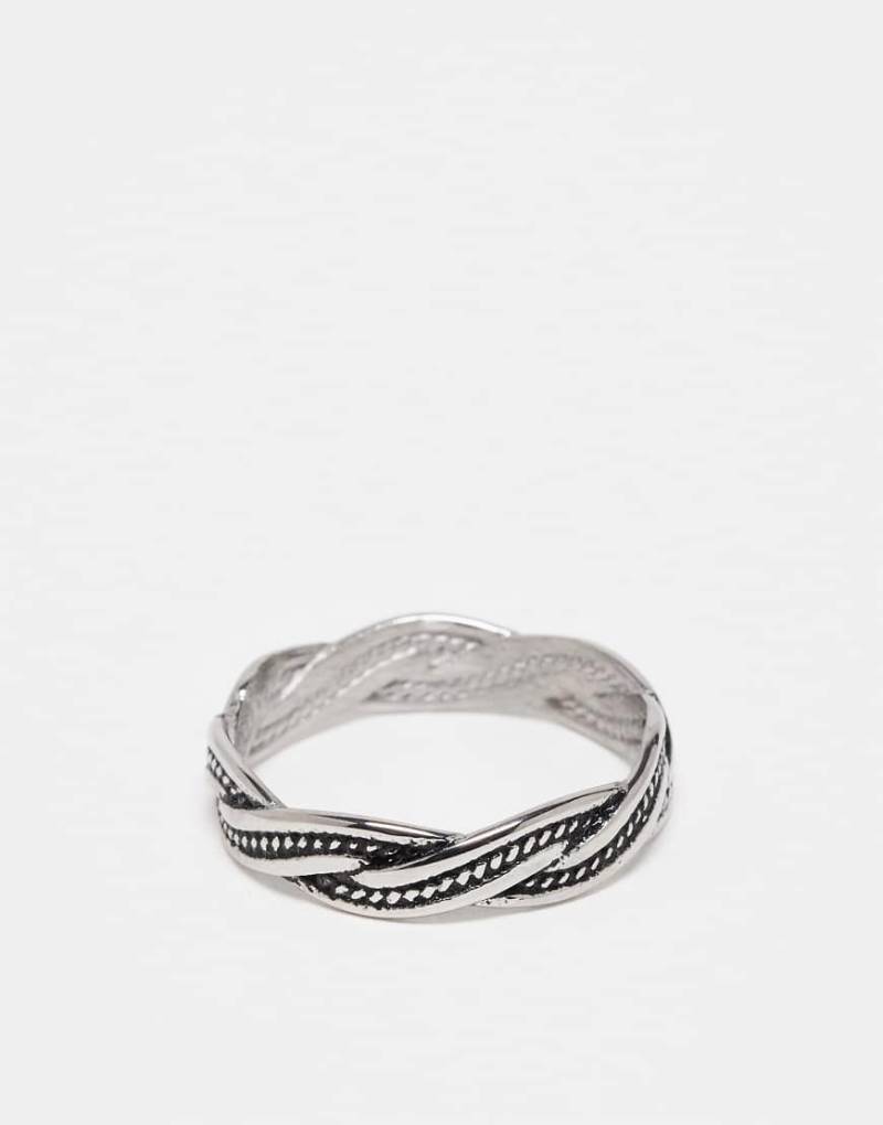 ASOS DESIGN - Silberfarbener Ring aus wasserfestem Edelstahl mit poliertem, graviertem Flechtdesign von ASOS DESIGN