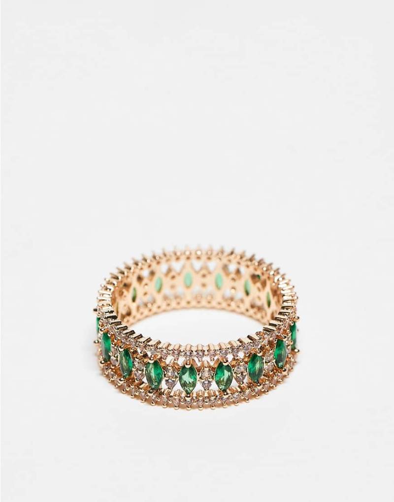 ASOS DESIGN - Ring in Goldoptik mit grünen Schmucksteinen-Goldfarben von ASOS DESIGN