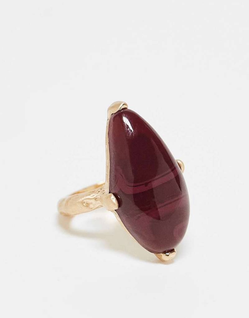 ASOS DESIGN - Ring in polierter Goldoptik mit eingefasstem Halbedelstein-Goldfarben von ASOS DESIGN