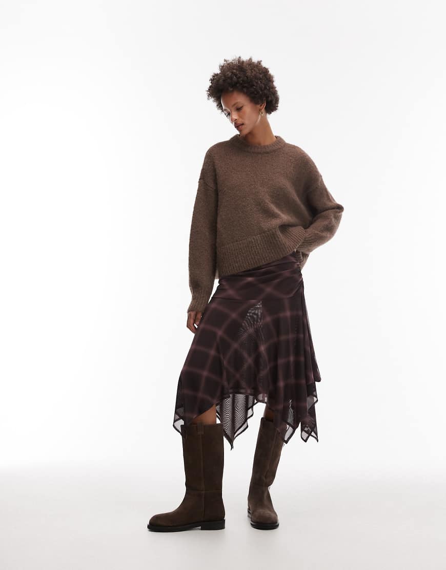 ASOS DESIGN - Rock aus Netzstoff in Braun kariert mit Zipfelsaum, Kombiteil-Bunt ASOS DESIGN - Rock aus Netzstoff in Braun kariert mit Zipfelsaum, Kombiteil-Bunt von ASOS DESIGN