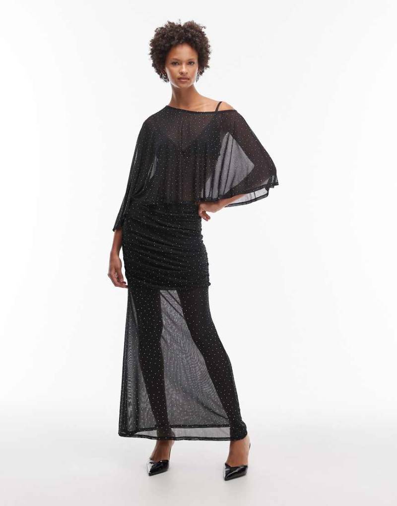 ASOS DESIGN - Rock aus transparentem Netzstoff in Schwarz mit Hotfix-Verzierung, Kombiteil von ASOS DESIGN