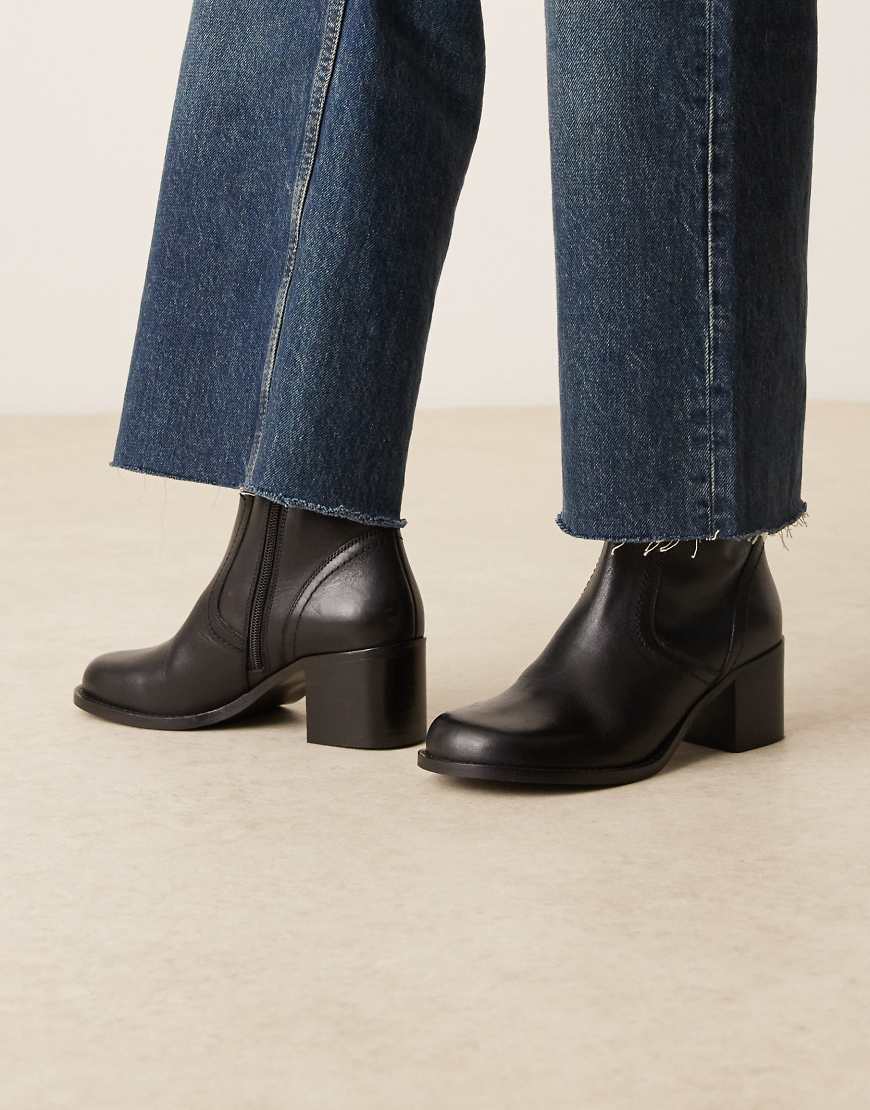 ASOS DESIGN - Rory - Leder-Stiefeletten in Schwarz mit runder Zehenpartie und Absatz von ASOS DESIGN