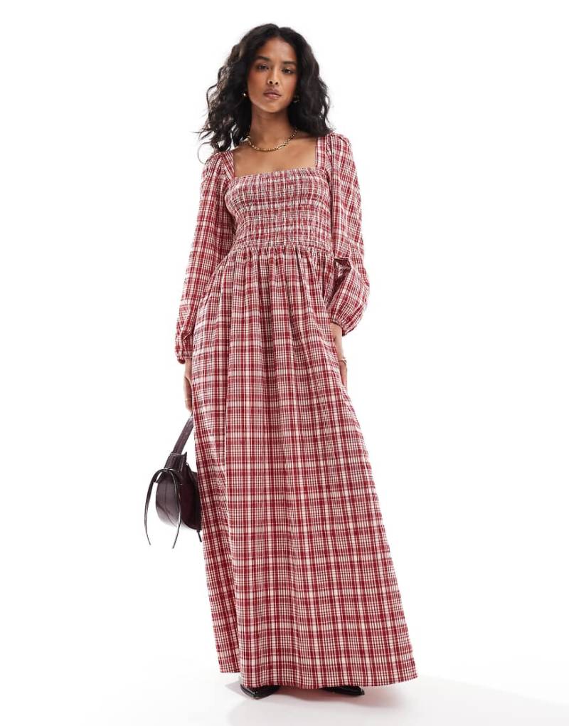ASOS DESIGN - Rot kariertes Maxikleid mit gesmoktem Oberteil-Bunt von ASOS DESIGN
