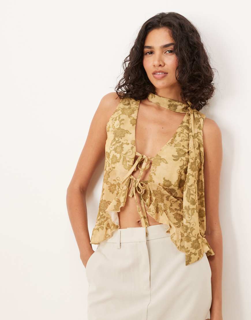 ASOS DESIGN - Rüschen-Weste in Grün mit Blumenmuster und Schal-Bunt ASOS DESIGN - Rüschen-Weste in Grün mit Blumenmuster und Schal-Bunt von ASOS DESIGN