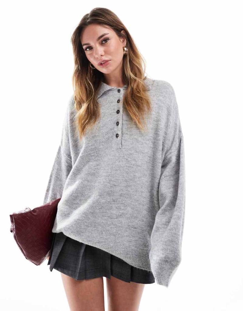 ASOS DESIGN - Rugby-Hemdbluse aus kompaktem Strick in Grau von ASOS DESIGN