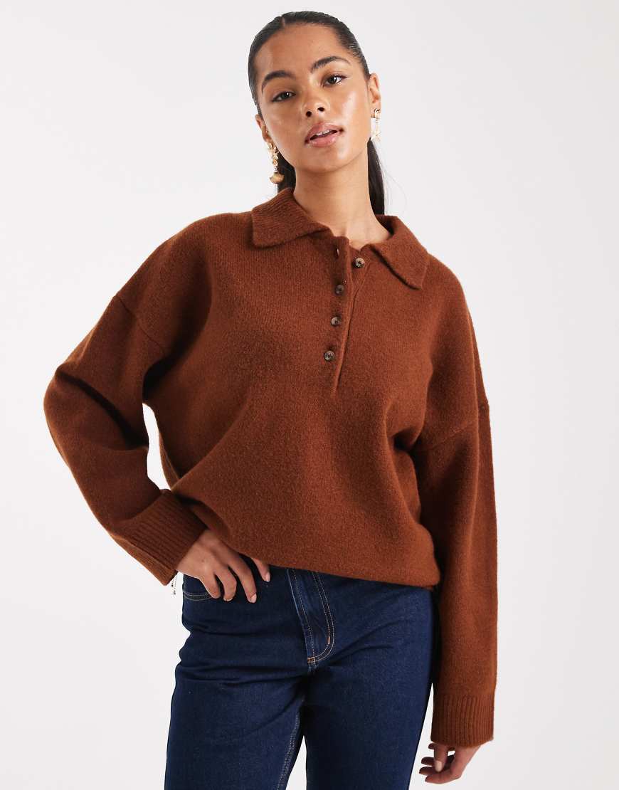 ASOS DESIGN - Rugby-Hemdbluse aus kompaktem Strick in Rostrot-Rotbraun von ASOS DESIGN