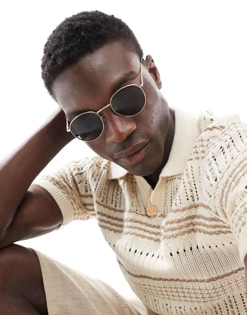 ASOS DESIGN - Runde Metall-Sonnenbrille im Stil der 90er in Gold mit getönten Gläsern-Goldfarben von ASOS DESIGN