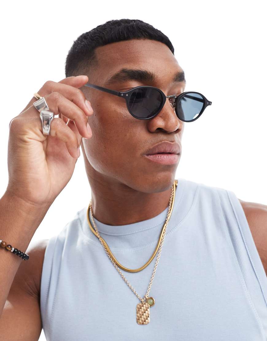 ASOS DESIGN - Runde Sonnenbrille in Mattschwarz von ASOS DESIGN