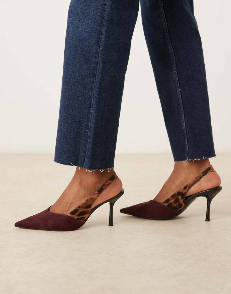 ASOS DESIGN - Sabrina - Slingback-Schuhe in Burgunderrot mit Leopardenmuster und Stilettoabsatz-Bunt von ASOS DESIGN