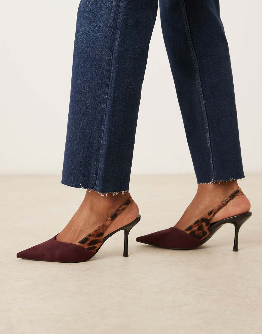ASOS DESIGN - Sabrina - Slingback-Schuhe in Burgunderrot mit Leopardenmuster und Stilettoabsatz-Bunt von ASOS DESIGN