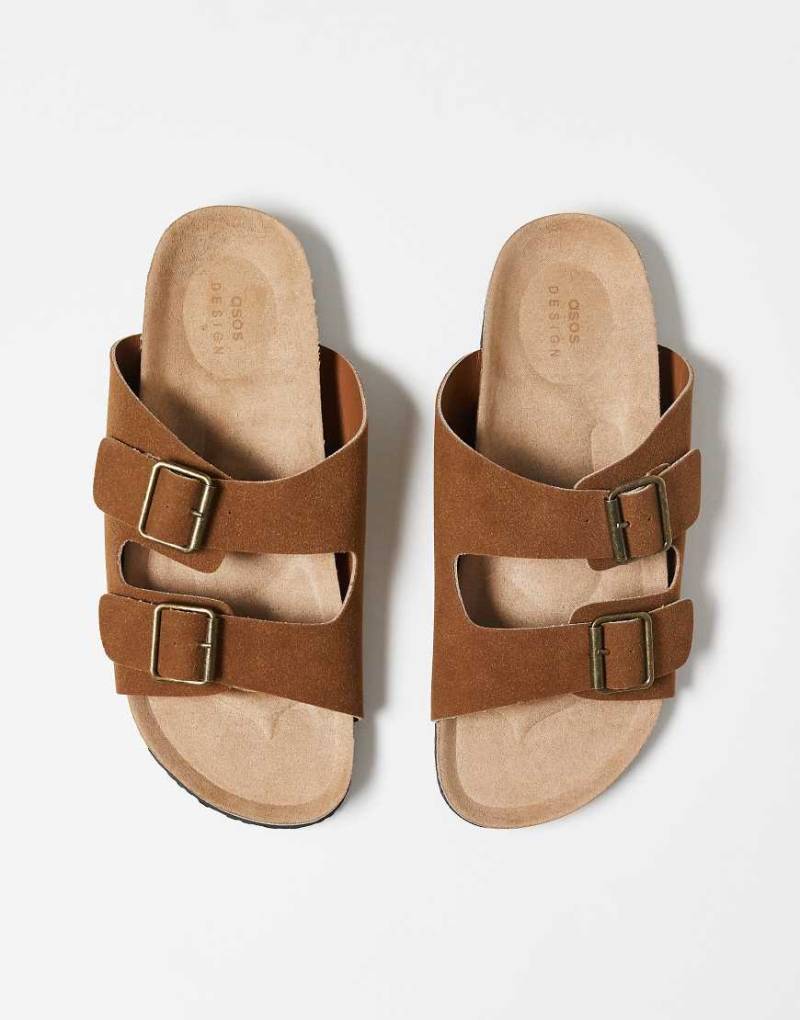ASOS DESIGN - Sandalen in Hellbraun mit zwei Riemchen und Korksohle von ASOS DESIGN