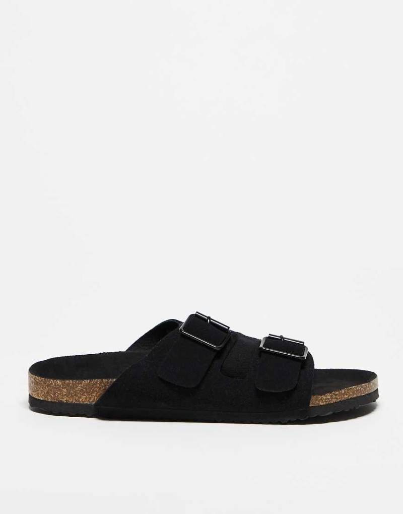 ASOS DESIGN - Sandalen in Schwarz mit zwei Riemen und Korksohle von ASOS DESIGN