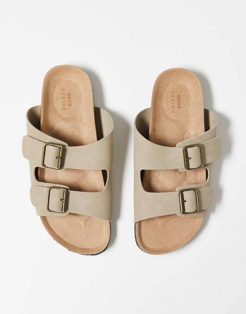 ASOS DESIGN - Sandalen in Stein mit zwei Riemen und Korksohle-Neutral von ASOS DESIGN