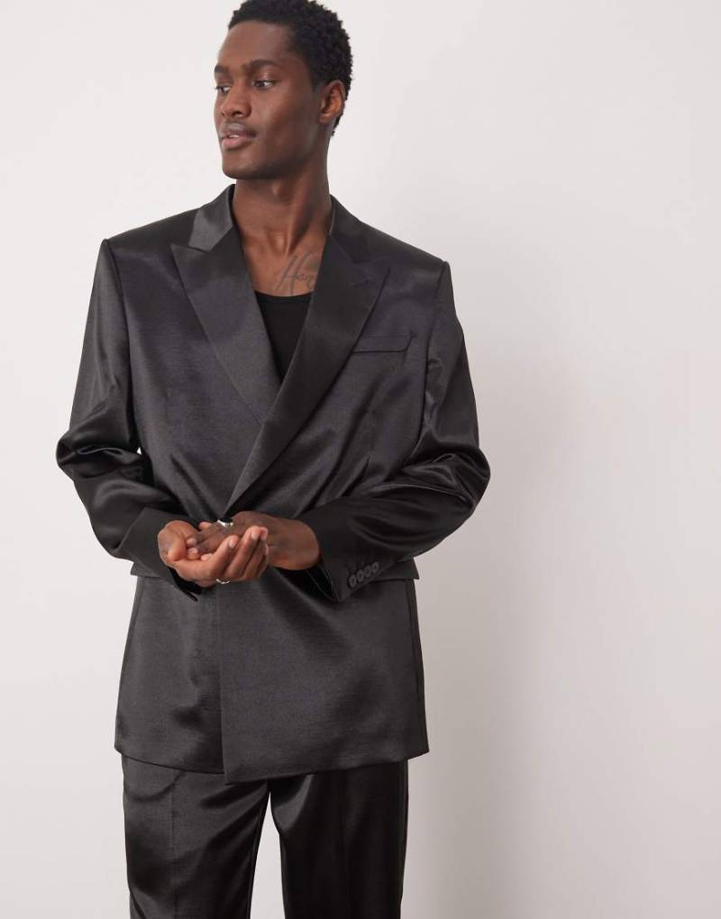 ASOS DESIGN - Satin-Anzugjacke in Schwarz mit schmalem Schnitt von ASOS DESIGN