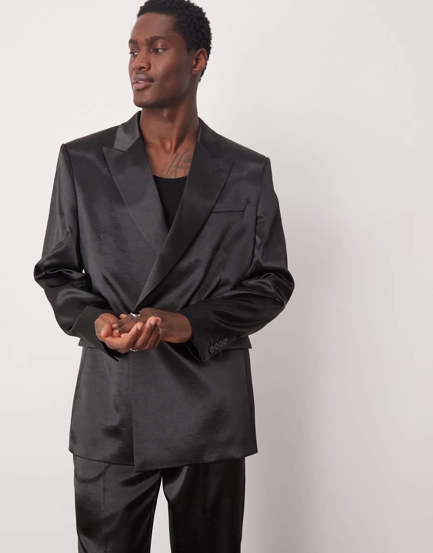 ASOS DESIGN - Satin-Anzugjacke in Schwarz mit schmalem Schnitt ASOS DESIGN - Satin-Anzugjacke in Schwarz mit schmalem Schnitt von ASOS DESIGN
