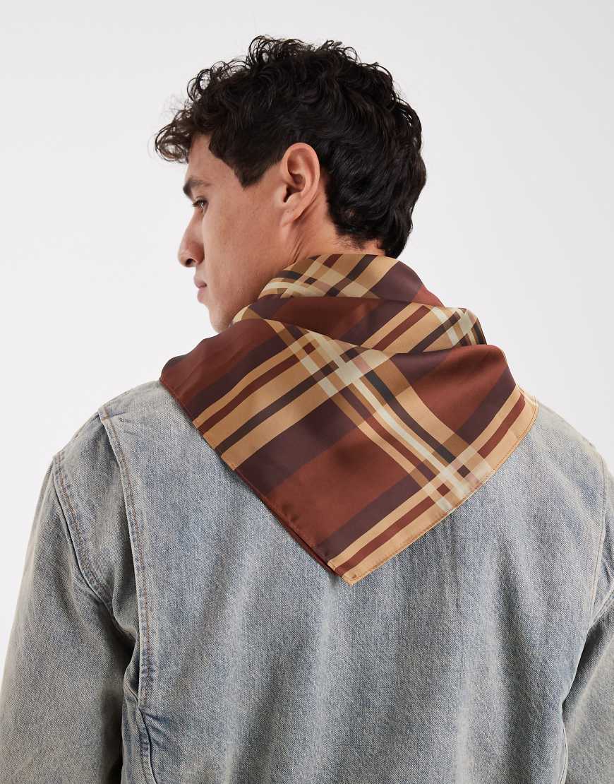 ASOS DESIGN - Satin-Kopftuch mit Karomuster-Marineblau von ASOS DESIGN