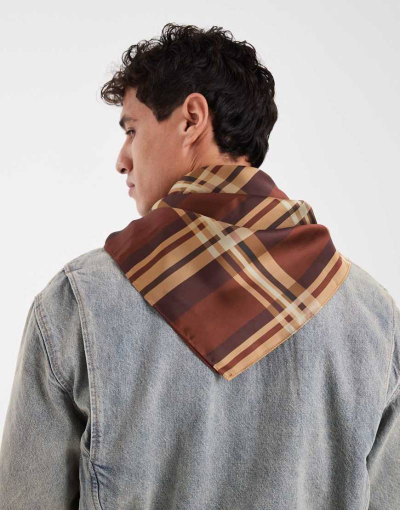 ASOS DESIGN - Satin-Kopftuch mit Karomuster-Marineblau von ASOS DESIGN