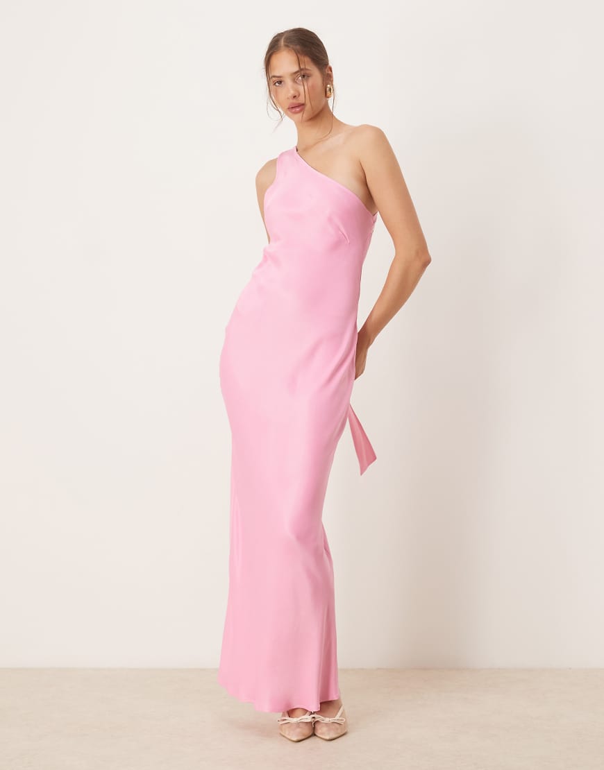 ASOS DESIGN - Satin-Maxikleid in Rosa mit One-Shoulder-Träger von ASOS DESIGN