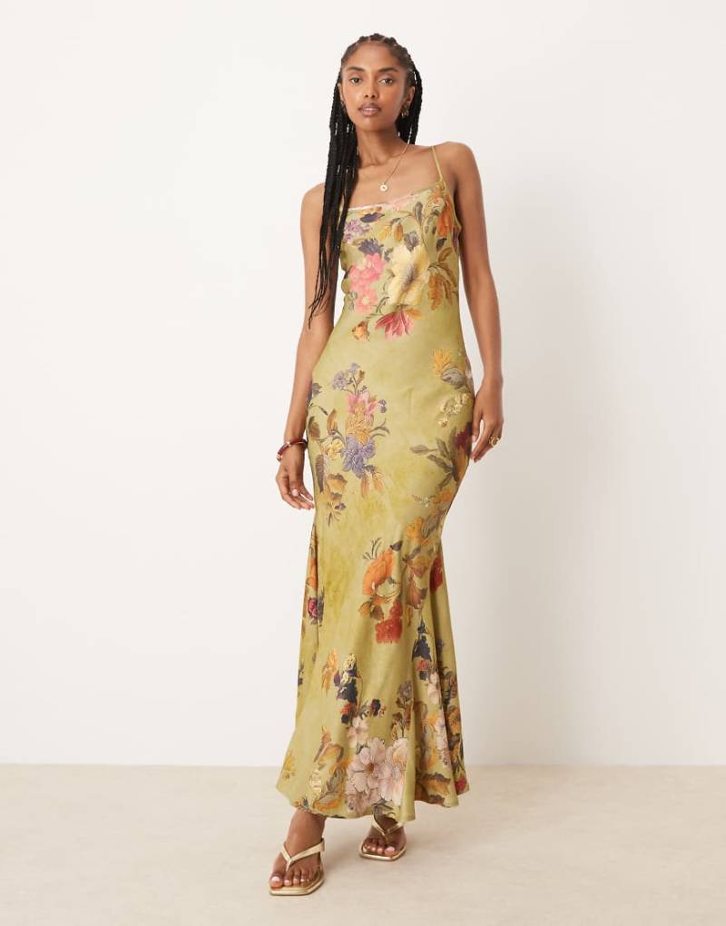 ASOS DESIGN - Satin-Maxikleid mit Blumenmuster und Godets-Bunt von ASOS DESIGN